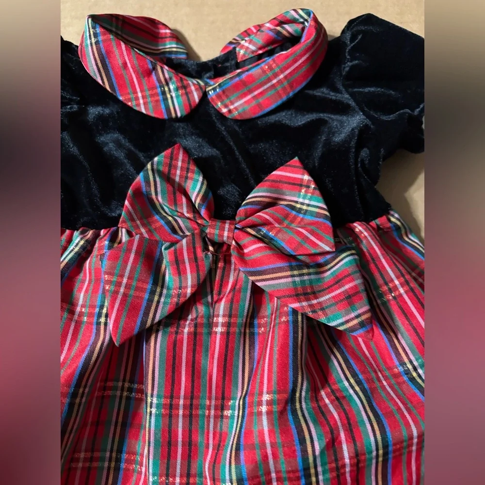 Good Lad‎ Girls Baby Christmas Romper 9 Month black velvet red plaid holiday NWT